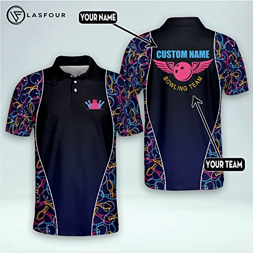 LASFOUR Custom Bowling Shirts with Name, Personalized Bowling Jerseys for Men Short Sleeve, Bowling Team Shirts for Men and Women (Pattern01)