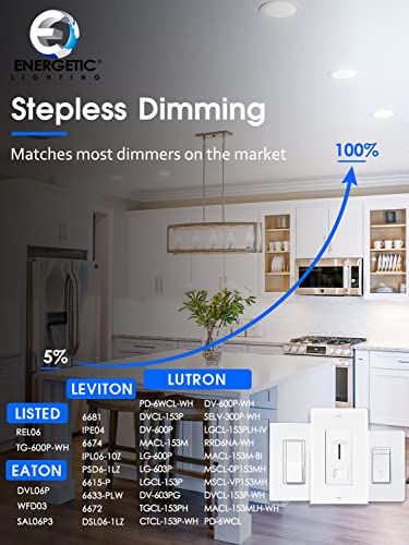 Energetic 6 Pack 6 Inch 5CCT Ultra-Thin LED Recessed Ceiling Light with Junction Box, 2700K/3000K/4000K/5000K/6500K Selectable, 12W 120W Eqv, 900LM, Dimmable Canless Wafer Downlight, IC Rated, ETL&FCC
