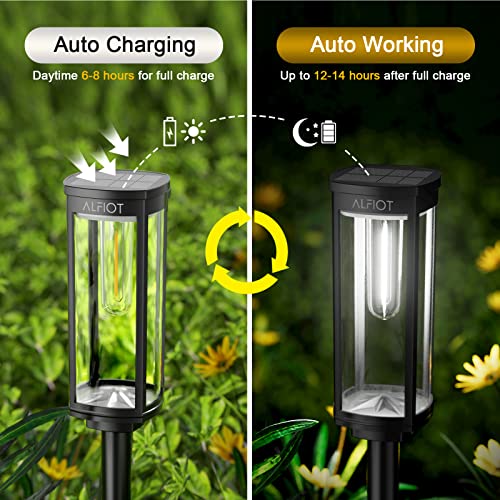 ALFIOT Solar Pathway Lights Solar Outdoor Lights Pathway Waterproof 4 Pack Upgraded Solar Walkway Landscape Lights Outdoor Driveway Lights,Auto On/Off Lights for Yard Lawn Patio (Cool White)