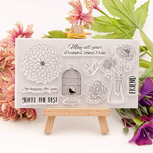 6.3 by 6.3 Inches Butterfly Flower Happy Birthday Letters New Rubber Stamps for Scrapbooking Card Making Birthday Clear Stamps