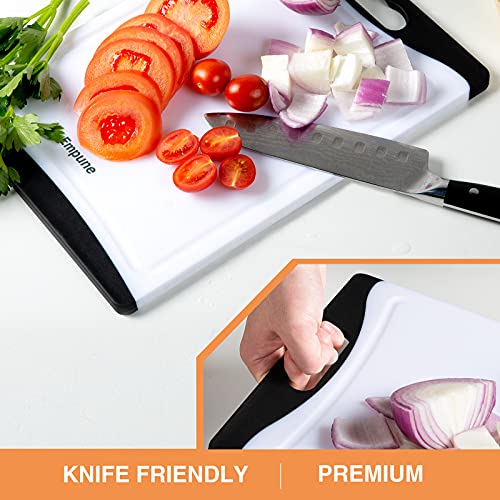 Extra Large Cutting Boards, Plastic for Kitchen (Set of 4) Dishwasher Chopping Board with Juice Grooves, Easy-Grip Handles, Black, Empune