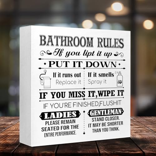 Funny Bathroom Wood Block Signs,Better Late than Ugly Wooden Box Sign for Bathroom Shelf Toilet Restroom Home Tabletop Desk Decor,Rustic Bathroom Sign Decor V576