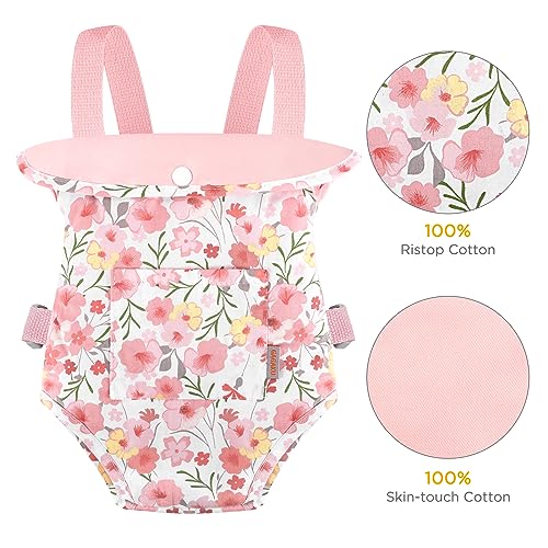 GAGAKU Baby Doll Carrier for Little Girls Baby Carrier for Dolls Reborn Baby Doll Carrier Toddlers 1-3 Years Old Babydoll Carrier - Pink Rose of Sharon