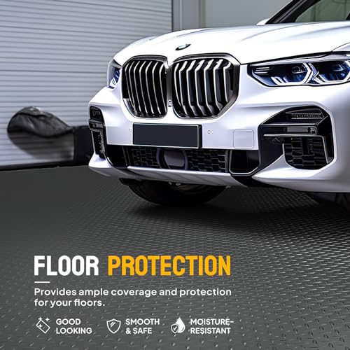 TUFFIOM 5 x 10 FT Garage Floor Mat, Thickened Diamond Plate PVC Garage Mats Flooring Roll for Under Car, Garage Parking Mats for SUVs, Golf Cart, Sports Car