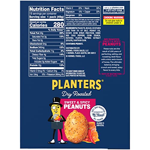 Planters Sweet and Spicy Dry Roasted Peanuts, 1.75 oz. (18-Pack)