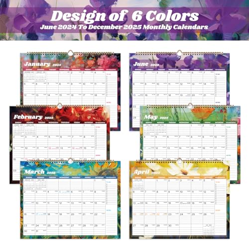 XISIDO Calendar 2024-2025, 18 Months Wall Calendar July 2024 to Dec 2025 Calendar with Julian Dates, 14.8" X 11.5" (Flower)