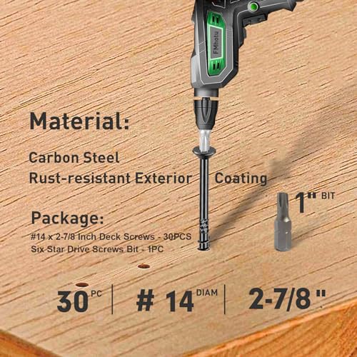 FMhotu 100Pcs Black Star Drive Wood Screws 2-7/8 inch - Rust Resistant Timber Deck Screws for Landscaping, Log & Timber Wood - Heavy-Duty Outdoor Fasteners (#14 x 2-7/8" Black）