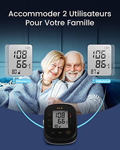 Blood Pressure Monitor,AILE Blood Pressure Machine Upper Arm Large Cuff(8.7"-16.5" Adjustable),Automatic high Blood Pressure Cuff for Home use (Black)