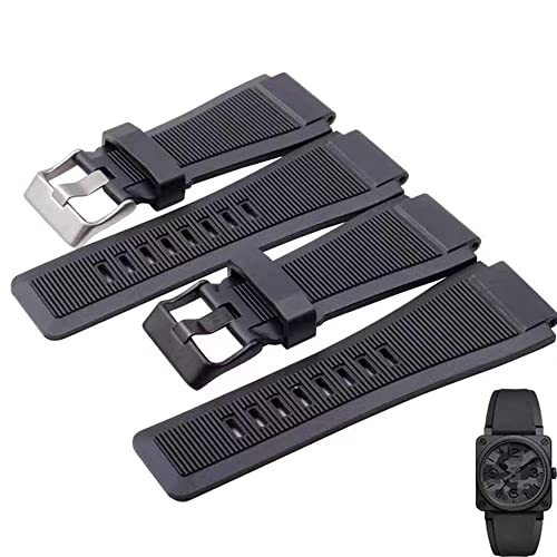 Kevisae 34mm * 24mm Rubber Silicone Watch Band Strap Compatible with Bell & Ross B&R BR-01 BR-03 92 Diver with Free Spring Bar Tool- Bell & Ross Watch Band (Black - buckle)