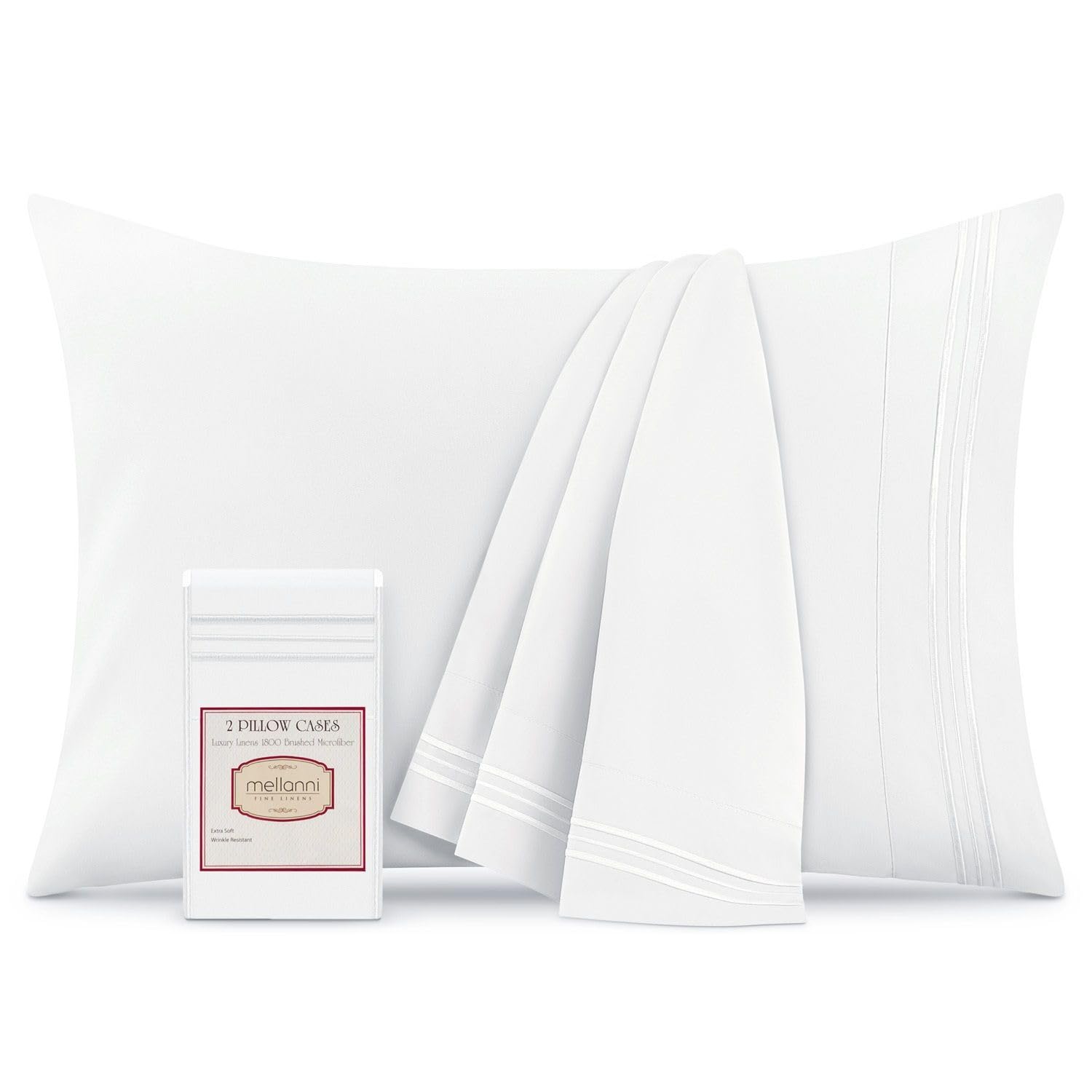 Mellanni Pillow Cases - Luxury, Extra Soft, Cooling Pillow Covers - 2 PC Iconic Collection Pillowcases - Envelope Closure (Standard/Queen 20" x 30", White)