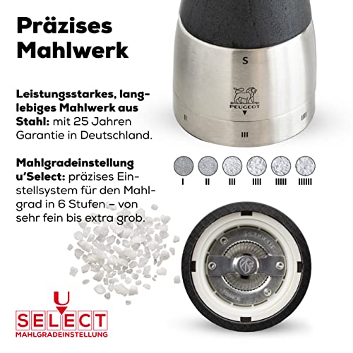 Peugeot - Madras u'Select Manual Salt Mill - Adjustable Grinder - Stainless Steel & Beechwood, Graphite