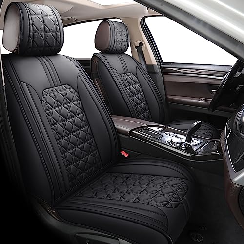 YIERTAI Car Seat Covers Waterproof Faux Leather Compatible with Nissan Altima Hyundai Accent Mitsubishi Outlander Subaru Outback Kia Buick Jeep Infiniti Ford Mazda Honda Toyota(2 PCS Front Black)