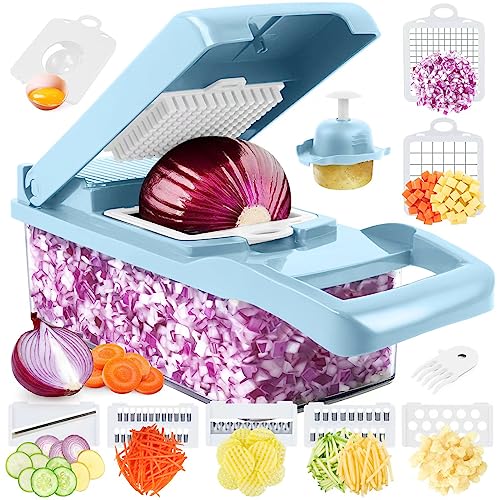 MAIPOR Vegetable Chopper Pro, Multifunctional 13 in 1 Food Chopper, Kitchen Vegetable Slicer Dicer Cutter With 8 Blades for Onion Carrot and Garlic With Container (Blue)