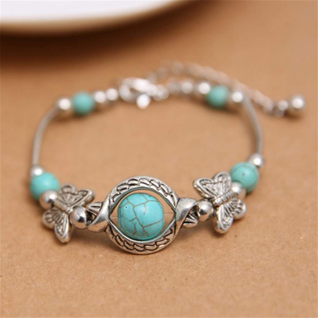 GOMYIE Creative Ethnic Turquoise Butterfly Bracelet For Women Gift Bracelet Anniversary Christmas Valentine'S Day Gifts