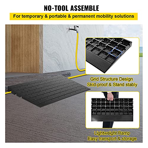 VEVOR Rubber Threshold Ramp, 2.6" Rise Threshold Ramp Doorway, 3 Channels Cord Cover Rubber Threshold Ramp, Rubber Angled Entry Rated 2200Lbs Load Capacity for Wheelchair and Scooter