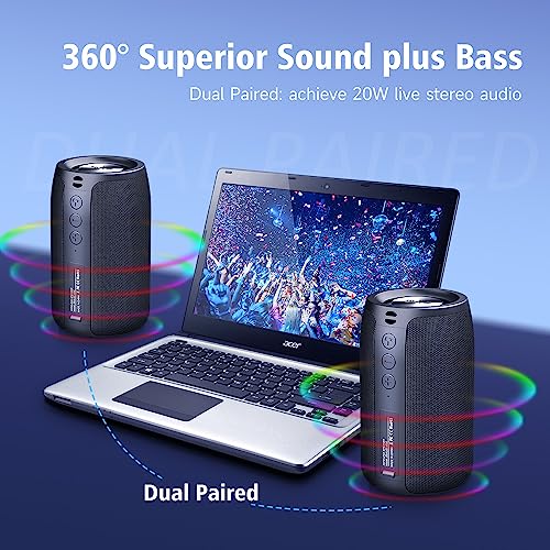 ZEALOT Portable Bluetooth Speakers, Wireless Speaker，S32 Samll Outdoor Speaker, Waterproof IPX5, Stereo Pairing/USB/MIC/TF Card/AUX for iOS Andriod Gift for Men，Kids -Black