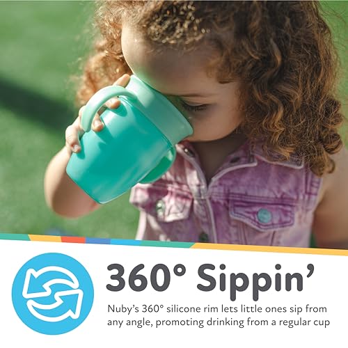Nuby Wonder Cup with 360 Smart Edge Silicone Rim - (2-Pack) 7 oz - Pink/Aqua