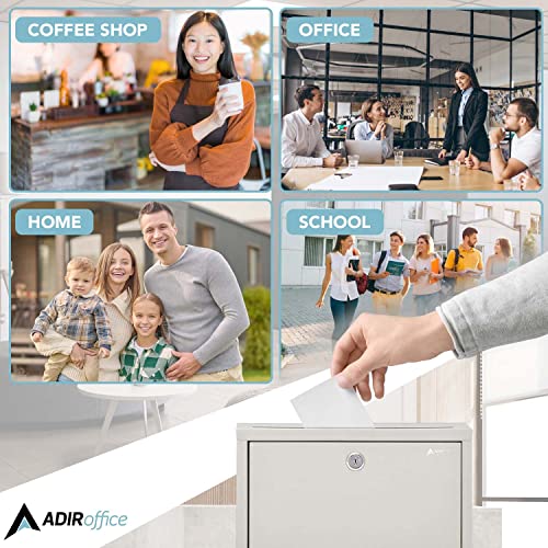 Adir Metal Suggestion Box with Lock and Slot, Wall Mount Deposit Box for Payments and Checks, Office Mail Box for Employees, Mailbox for House, Safe Drop Box with Keys - 3x10x12 Inch Beige