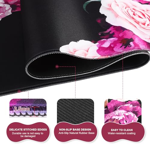 iLeadon Mouse Pad Set, Desk Mat + Mouse Pad with Wrist Rest + Keyboard Wrist Rest + Coaster, 4in1 Large Gaming Mouse Pad Set for Home Office, Heart Purple