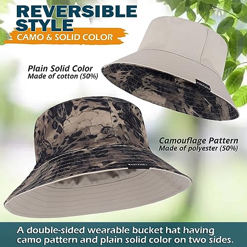 EINSKEY Reversible Camo Bucket Hat, Unisex Packable Cotton Sun Hat for Outdoor Beach Travel Golf Safari Fishing Hiking