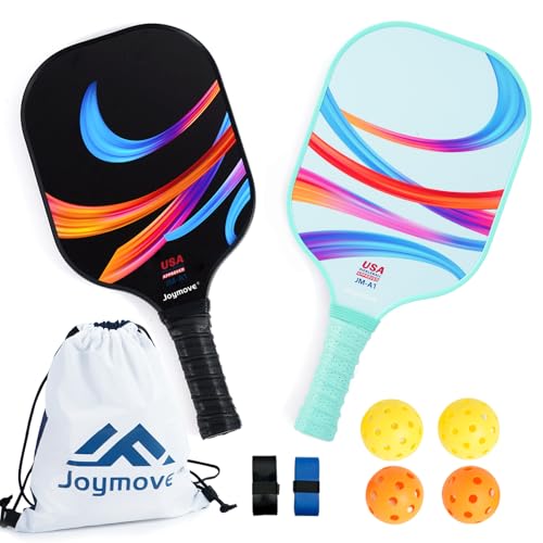 JOYMOVE Pickleball Paddles Set of 2, USAPA Approved Pickleball Paddle, Fiberglass Pickleball Set with Lightweight Pickleball Rackets, 4 Pickleballs and Pickleball Bag, Pickleball Gifts for Beginners