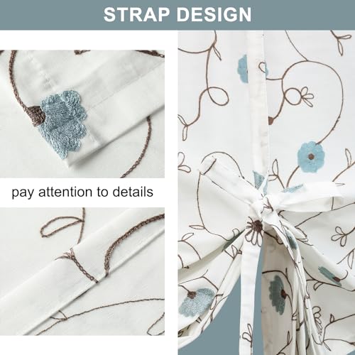 VOGOL Linen Textured Window Shade, Country Style Tie Up Flower Embroidered Drapes & Curtains, 1 Panel Light Filtering Solid Treatment for Nursery Cafe, W45 x L63, Rod Pocket