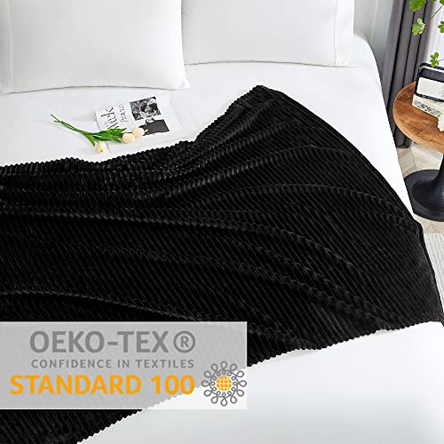 Geniospin Throw Blanket, 280GSM Extra Soft Lightweight Blanket with Strip, Plush Fuzzy Cozy Blankets and Throws for Couch, Bed, Sofa Cozy, Warm and Breathable (White and Black, 60x80 inches)
