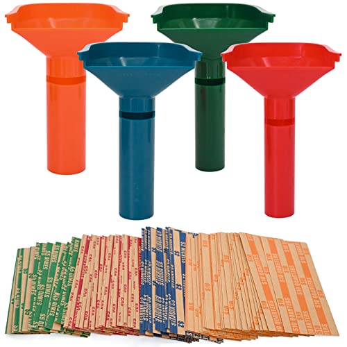 L LIKED 30 Assorted Preformed Coin Wrappers & 5 Coin Sorters Tubes, Color-Coded,Easy to Load