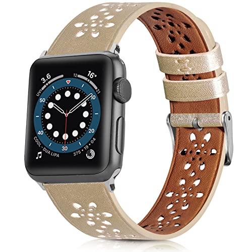 Leather Band Compatible with Apple Watch Band 49mm 45mm 44mm 42mm 41mm 40mm 38mm, Hollow-Out Lace Strap Replacement Band Strap for Apple Watch Ultra SE2 SE Series 8 7 6 5 4 3 2 1 (41mm/40mm/38mm,