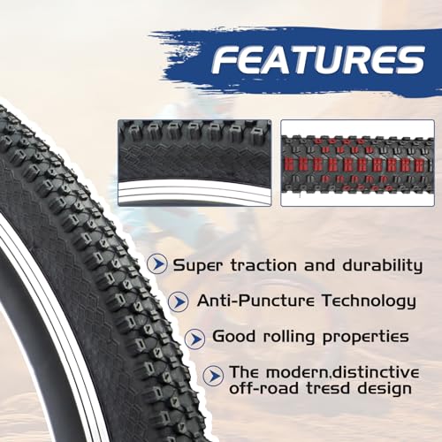 27.5"x1.95" inch mountain bike tire 2 pack 27.5 Inch Folding Replacement Tire for Mountain Bicycle,Black