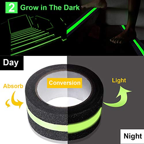 RELIANCER Anti Slip Safety Grip Tape 2inx60ft Non Skid Tread Safety Tape with High Traction Grit Yellow & Black Marking Self-Adhesive Tape Hazard Caution Warning Tape for Stairs Steps Deck