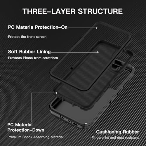 I-HONVA for Samsung Galaxy S23 FE 5G Case Shockproof Dust/Drop Proof 3-Layer Full Body Protection [Without Screen Protector] Rugged Heavy Duty Cover Case for Galaxy S23 FE 5G,Black