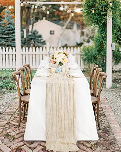 Beige Cheesecloth Table Runners 5 Pack 10Ft Rustic Boho Gauze Long Table Runner for Wedding Arch Bridal Shower Thanksgiving Day Decoration 35x120 Inch