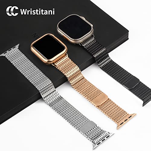 Wristitani Compatible with Apple Watch Band 38mm 40mm 41mm, Magnetic Clasp Strap Stainless Steel Wristband Replacement for iWatch Band Ultra 2 Series 9 8 SE 7 6 5 4 3 2 1, Black