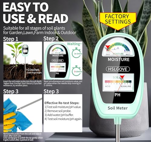 HSLGOVE Soil Test Kit, 2-in-1 Soil Moisture Meter/Soil PH Meter, Dual Screen Soil Tester, Soil Moisture Meter for Plants Watering/Gardening for Lawn,Farm Indoor&Outdoor Use-SkyGreen