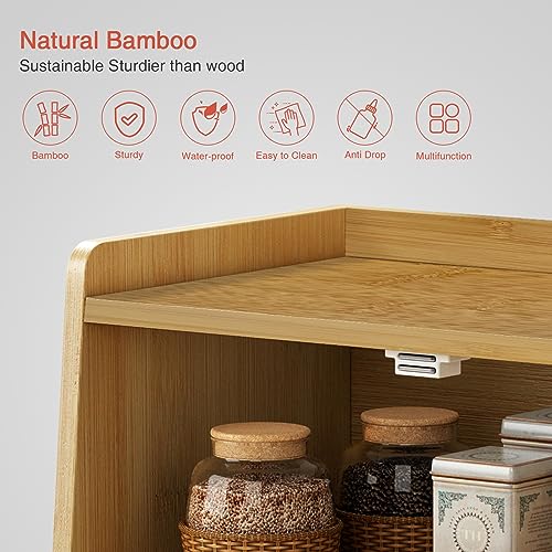 Goozii Bamboo Bread Box for Kitchen Countertop, Wooden Kitchen Counter Organizers and Storage for Bread, Coffee, Spices, Snacks, Wood Vintage Breadbox Container for Cabinet, Bedroom, Bathroom