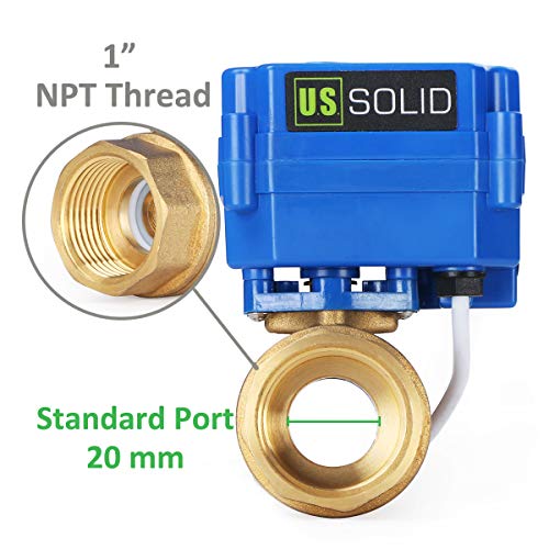 U.S. Solid Motorized Ball Valve- 1" Brass Ball Valve with Standard Port, 9-24V AC/DC and 2 Wire Auto Return Setup