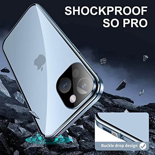 Jonwelsy Anti Peeping Case for iPhone 14 (6.1"), 360 Degree Front and Back Privacy Tempered Glass Cover, Anti SPY Screen, Magnetic Adsorption Metal Bumper (Black)