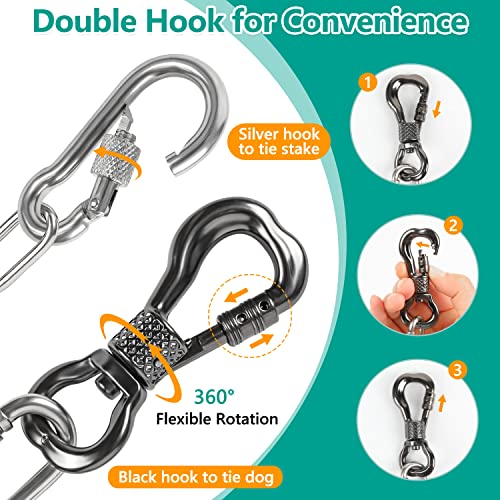 Tresbro Heavy Duty Dog Chains for Outside, 15FT Stainless Steel Tie Out Cable with Swivel Hook for Small Medium Dogs, Metal Chew Proof Pet Runner Chain Leash Lead for Outdoor Camping Hiking Yard, 3MM
