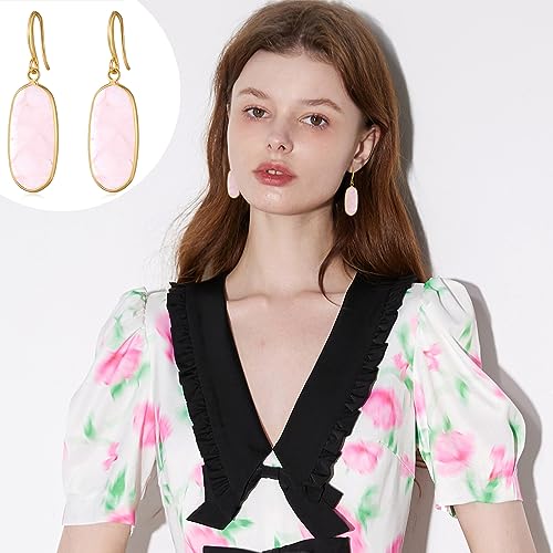 FILMOON Natural Crystal Healing Stone Earrings Statement Pink Earrings Stone Dangle Earrings for Women