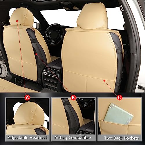 MIROZO Leather Car Seat Covers Full Set,Waterproof Automotive Seat Covers Universal Vehicle Seat Covers for Most Sedan SUV Pick-up Truck, Beige