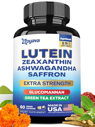 Lutein and Zeaxanthin Supplements 8000 MG Eye Vitamins with Saffron for Eye Health Supplements for Adults, Infused with Glucomannan, Ashwagandha, and Green Tea Extract Vision and Eyes Support