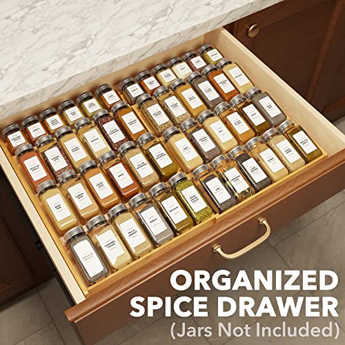 SpaceAid Bamboo Spice Drawer Organizer, (Need 3" Deep Drawer) Expandable 4 Tier Spices Rack for Cabinet, Kitchen Seasoning Storage Insert (Jars Not Included, From 12" to 23" Wide)