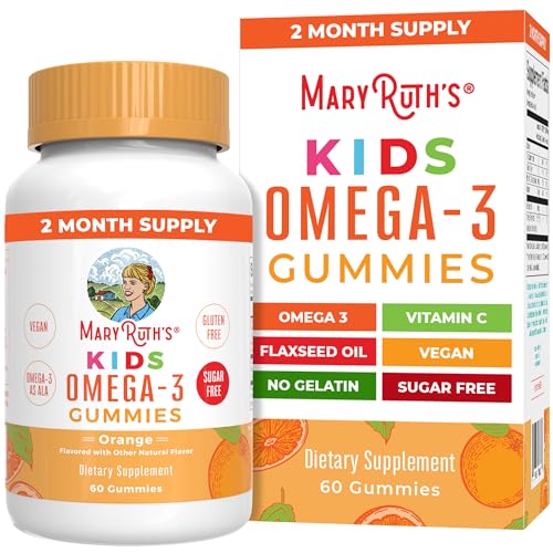 MaryRuth Organics Nutritional Supplement Vegan Omega 3 Gummy for Kids 2+ | 2 Month Supply | Sugar Free | Vitamin C, E, Flaxseed Oil | Immune Support, Overall Wellness | No Fish Taste | 60 Count