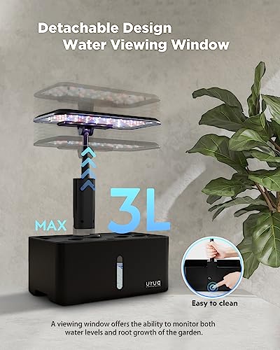 URUQ Hydroponics Growing System Garden: 8 Pods Indoor Herb Garden with Grow Light Plants Germination Kit Quiet Automatic Hydroponic Height Adjustable - Gardening Gifts for Women Kitchen Black