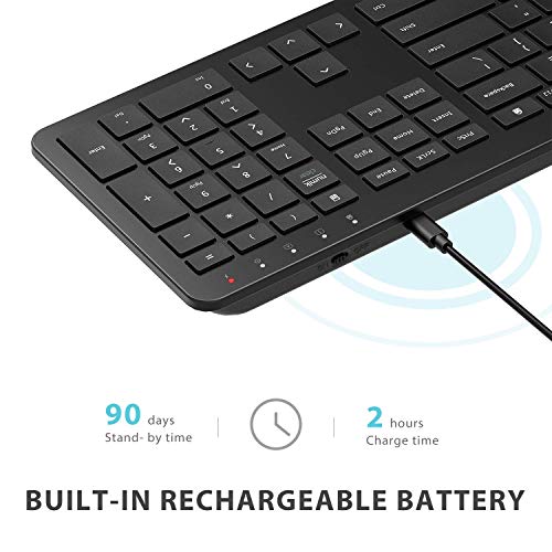 iClever GK08 Wireless Keyboard and Mouse - Rechargeable Wireless Keyboard Ergonomic Full Size Design with Number Pad, 2.4G Stable Connection Slim Keyboard and Mouse for Windows, Mac OS Computer