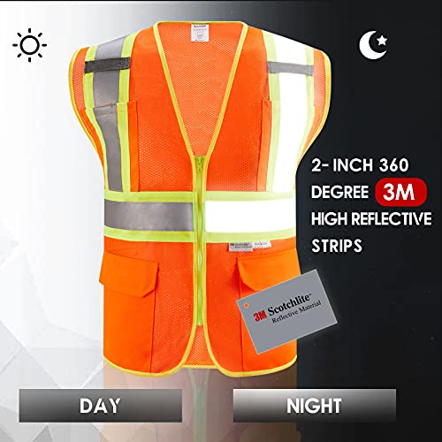 SULWZM High Visibility Reflective Safety Vest with Zipper and Pockets Yellow,XL
