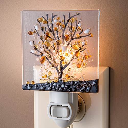 J Devlin Glass Art Stained Glass Night Light, Autumn, Fall Tree, Nature, Cabin, Plug in nightlight for Bedroom/Bathroom/Stairway/Hallway Home Decor NTL 159-1