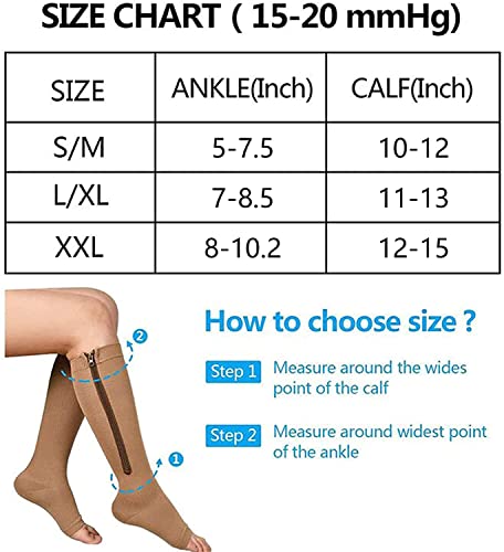 2 Pairs Zipper Compression Socks 15-20 mmHg for Men Women, Open Toe