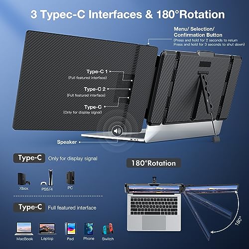 Kwumsy L1 Portable Monitor for Laptop, 12.3" IPS FHD High Brightness 600CD/㎡Gaming Monitor with Foldable Kickstand/Dual Speakers, Travel Touch Screen Monitor for Windows Mac PC Laptop Phone PS5/Switch